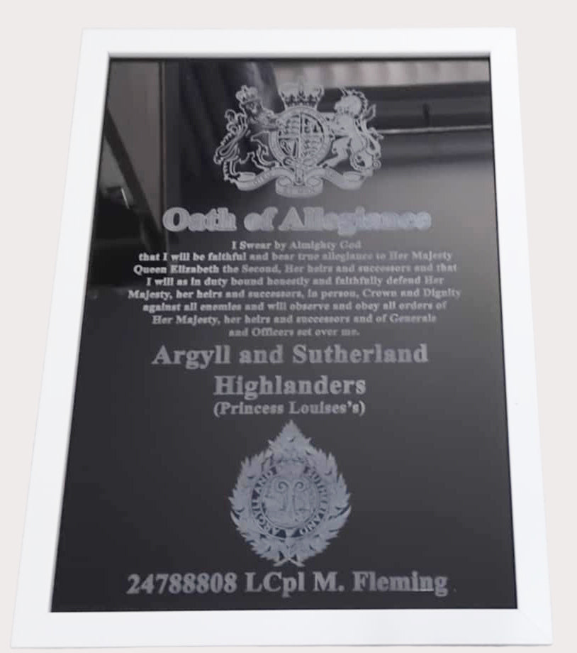 "Oath of Allegiance Plaque for Argyll & Sutherland Highlanders, handmade by Robbo Crafts UK"