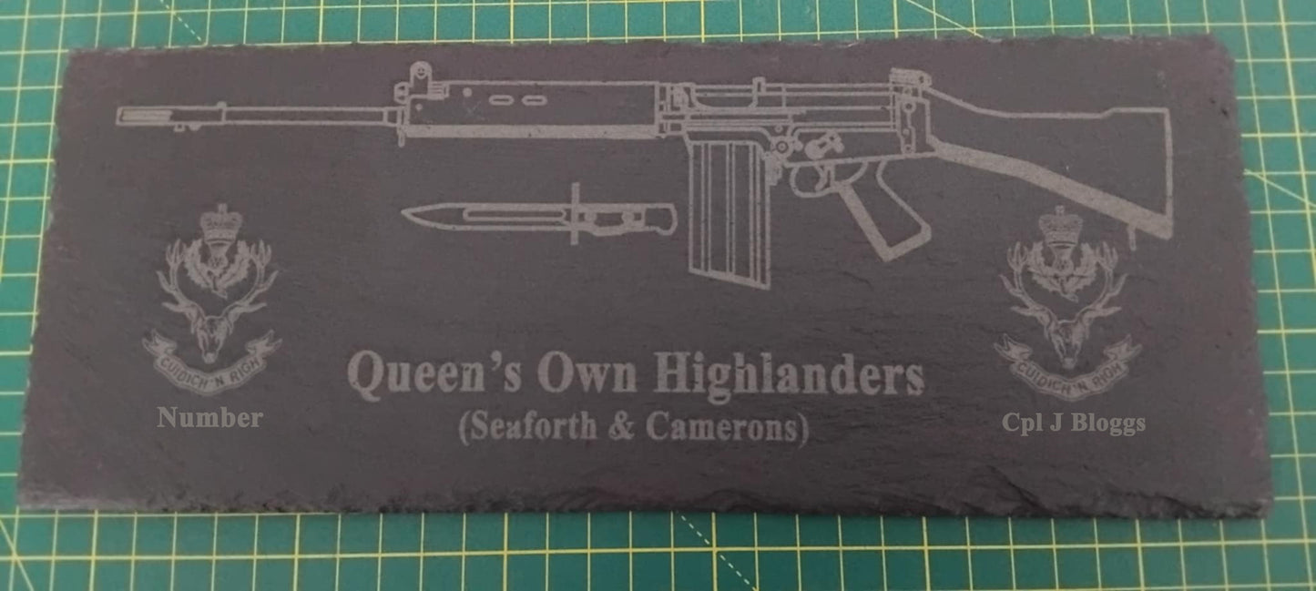 Queen's Own Highlanders SLR personalised slate