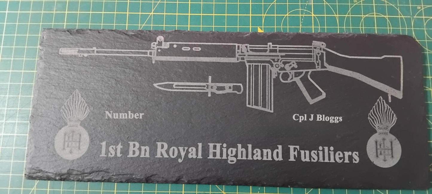 Royal Highland Fusiliers SLR personalised slate