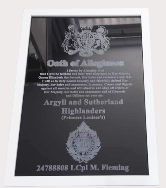 "Oath of Allegiance Plaque for Argyll & Sutherland Highlanders, handmade by Robbo Crafts UK"